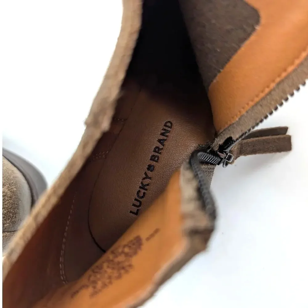 Lucky Brand Blandre Leather Ankle Booties Women's Brown Size US7M EU37.5